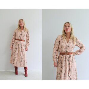 1970s Vintage Julie Miller Pink Floral Velvet Dress Women's Extra Small to Small